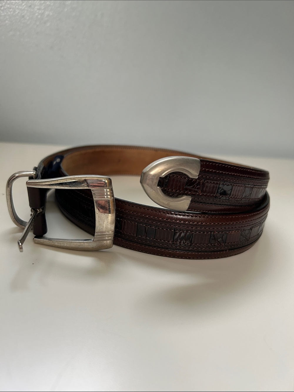 Mezlan Genuine Leather/Crocodile Leather Belt Made in Spain #4179 Size 34